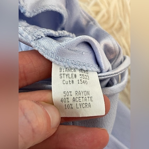 Maria Bianca Nero straight leg high rise back zip acetate baby blue SZ S elastic - Picture 6 of 8